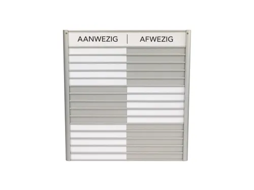Menoor In-Uit bord 15 namen Aluminium Aanwezig/Afwezig Wit