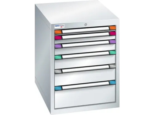 ladekast,HxBxD 800x605x695mm,6lade(n),cil.-slot,RAL7035,front RAL7035