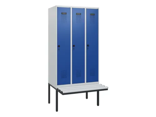 locker met bank,HxBxD 1950x900x815mm,3vak,vak B 300mm,draaigrendel