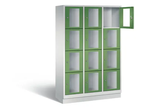 Lockerkast 1800x1200x500mm 3x4 vakken Cilinderslot, Sokkel, RAL6011