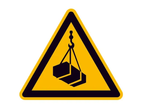 waarschuwingsbord,v. binnen/buiten,Waarschuwing voor hangende last