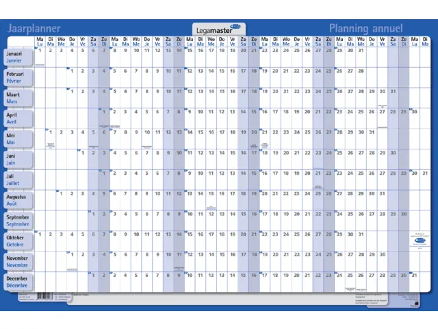 Planning annuel 2026 Legamaster 90x60cm horizontal laminé EN