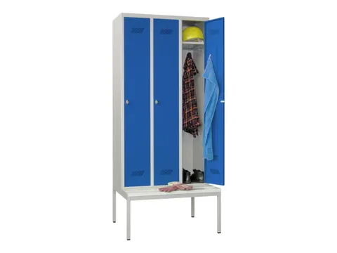 locker met bank,HxBxD 2150x900x500mm,3vak,RAL7035,front RAL5010