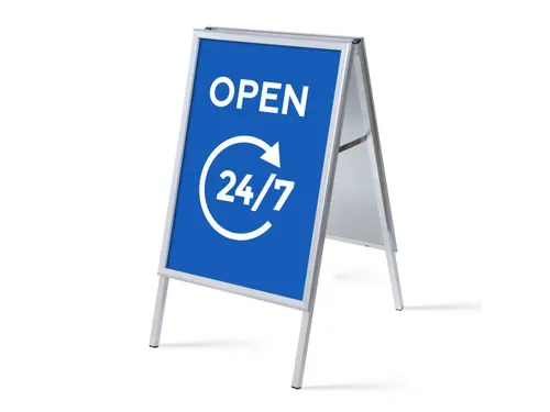 Stoepbord A1 complete set met print 'Open 24/7' Blauw