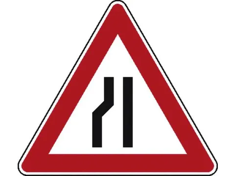 verkeersbord,links versmalde rijbaan,conform StVO,aluminium