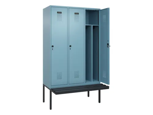 locker met bank,voor scheiding van kleding,HxBxD 2120x1200x815mm,3vak