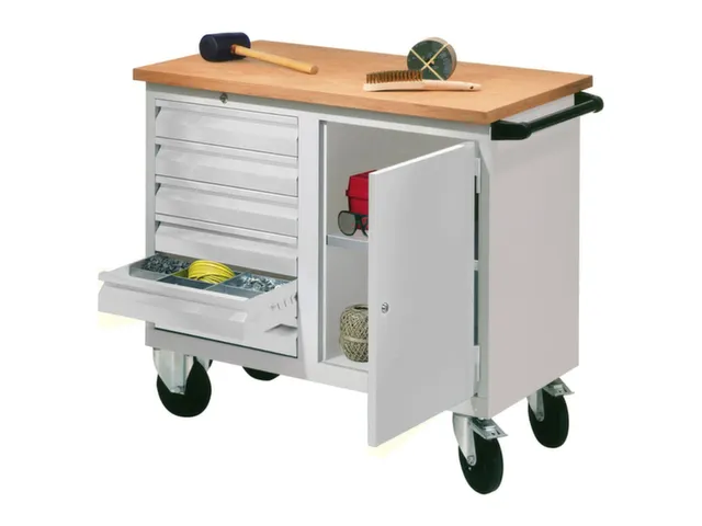 Établi Mobile Charge Maxi. 400Kg Tôle D'acier Ral7035 Façade Ral703
