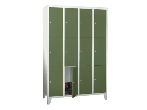 lockerkast,HxBxD 1850x1600x500mm,4x3vakken,RAL7035,front RAL6011