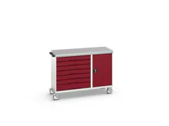 montagetafel 980x1300x600mm linoleumblad 7 laden kast front RAL3004