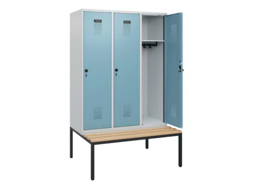 locker met bank,HxBxD 1950x1200x815mm,3vak,vak B 400mm,draaigrendel