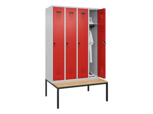 locker met bank,HxBxD 2120x1200x815mm,4vak,vak B 300mm,draaigrendel