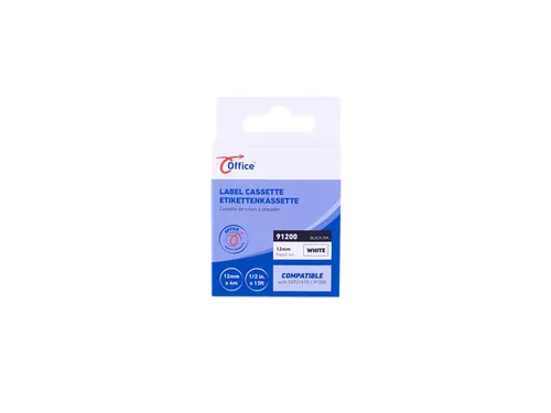 Labeltape office paper zwart wit 12mm x 4m