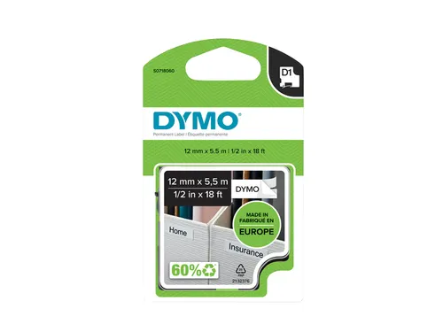 Labeltape Dymo 16959 D1 S718060 12mmx5.5m poly zwart op wit