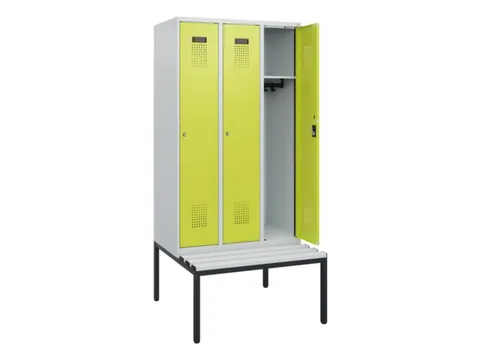 locker met bank,HxBxD 1950x900x815mm,3vak,vak B 300mm,cilinderslot