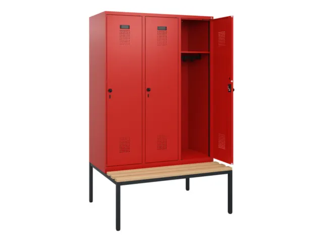locker met bank,HxBxD 1950x1200x815mm,3vak,vak B 400mm,draaigrendel