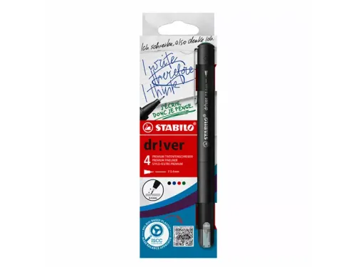 Fineliner STABILO dr!ver Etui met 4 kleuren Fijne punt 0.4mm