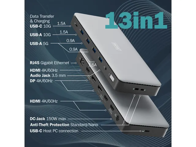 DIGITUS USB-C Docking Station 13 Poort Grijs