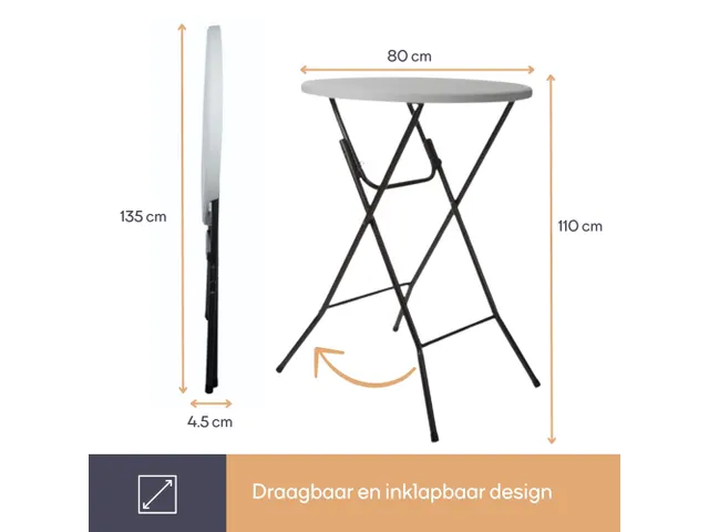 Opvouwbare Statafel Rond Ø 80x110cm Wit