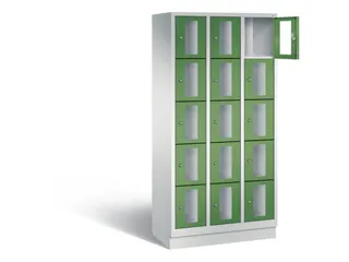 Lockerkast 1800x900x500mm 3x5 vakken Cilinderslot, Sokkel, RAL6011 - 1