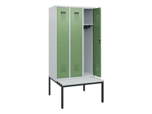 locker met bank,HxBxD 1950x900x815mm,3vak,vak B 300mm,cilinderslot