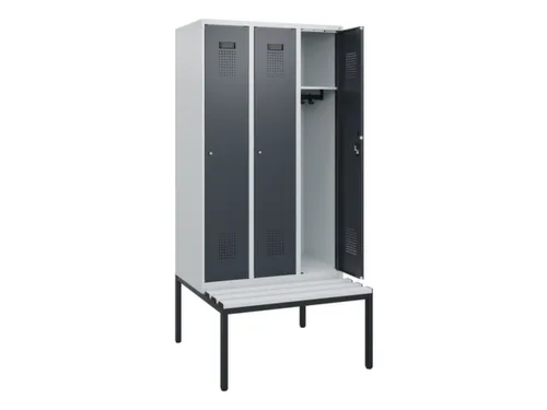locker met bank,HxBxD 1950x900x815mm,3vak,vak B 300mm,cilinderslot