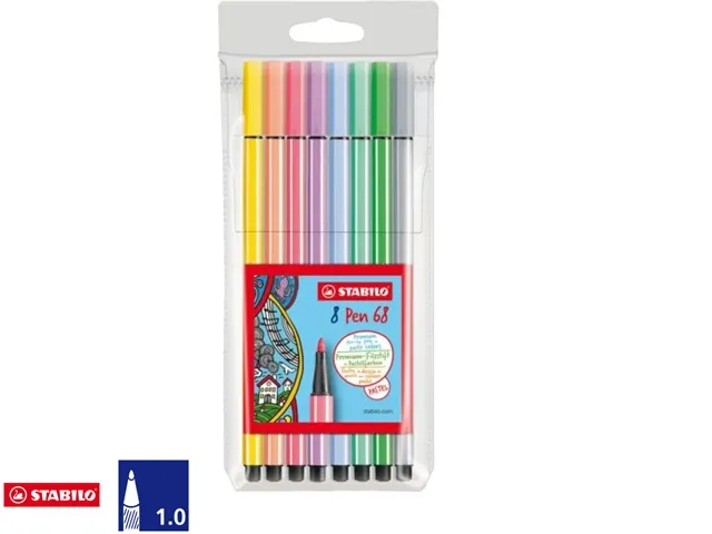 Viltstift STABILO Pen 68 medium pastel assorti etui à 8 stuks