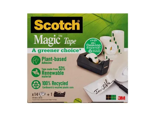 Plakband Scotch Magic 810 19mmx33m transparant 14 rollen + houder