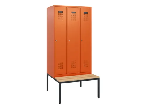 locker met bank,HxBxD 1950x900x815mm,3vak,vak B 300mm,cilinderslot