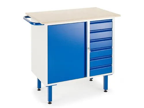 Werkbank,Multiplexblad,Draagverm. 400Kg,4Voeten,Uitrusting: 6Laden