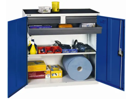 Gereedschapskast 1000x1000x513mm 2legborden 3laden Ral7035 Ral5010