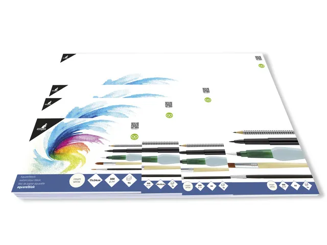 Blok aquarelpapier Kangaro A2 300g 12 vel roomwit 3 zijden verlijmd