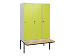 locker met bank,HxBxD 1950x1200x815mm,3vak,vak B 400mm,draaigrendel