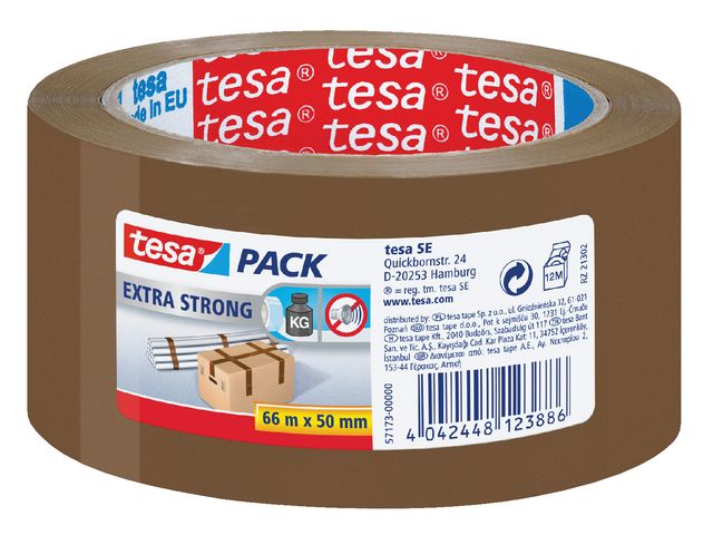 Verpakkingstape Tesa 50mmx66m bruin extra sterk PVC | PackingStore.nl