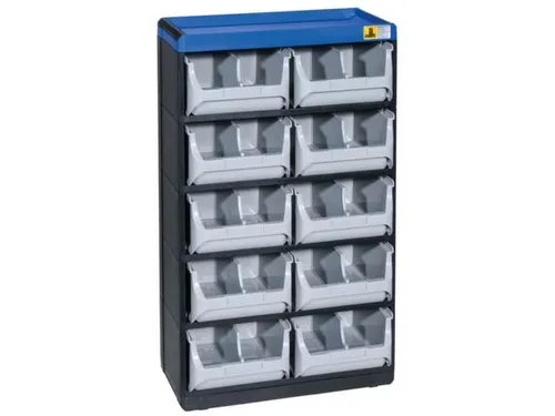 magazijnkast HxBxD 525x300x165mm 10laden behuizing zwart/blauw
