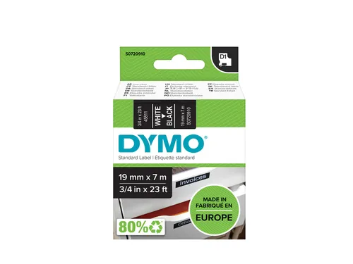 Labeltape Dymo 45811 D1 S720910 19mmx7m wit op zwart