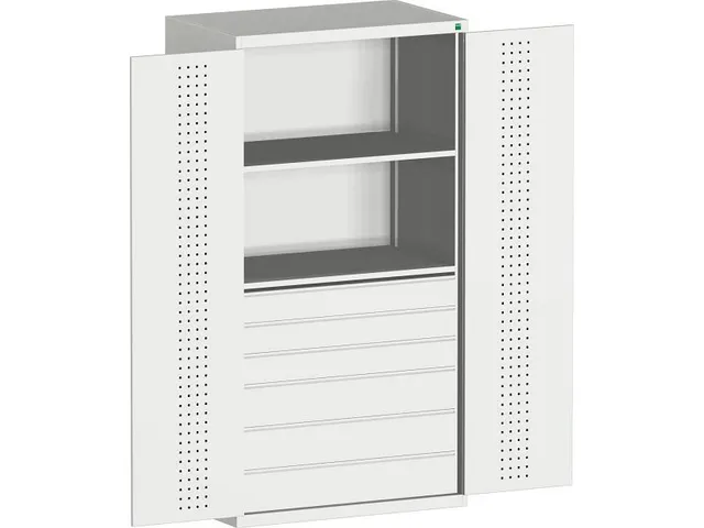 systeemkast HxBxD 2000x1050x650mm 2xStalen bodem 6laden Ral7035