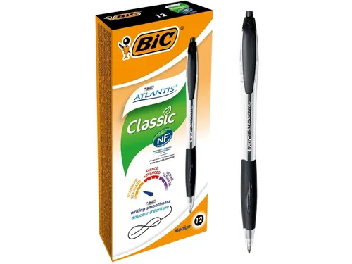 Balpen Bic Atlantis classic grip clic medium zwart