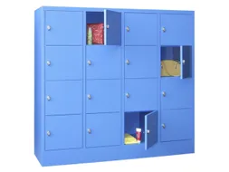 lockerkast,HxBxD 1518x1600x500mm,4x4vakken,RAL7035,front RAL5010