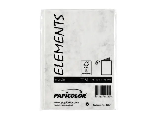 Correspondentiekaart Papicolor dubbel 105x148mm marmer grijs pak 6 st