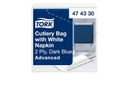 Tork 474330 bestekzakje midnight blue met 2-laags servet wit