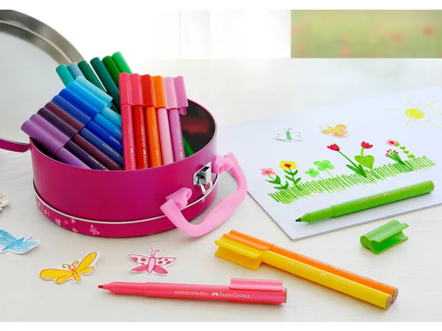 Viltstift Faber-Castell Connector handtas 33 stuks assorti