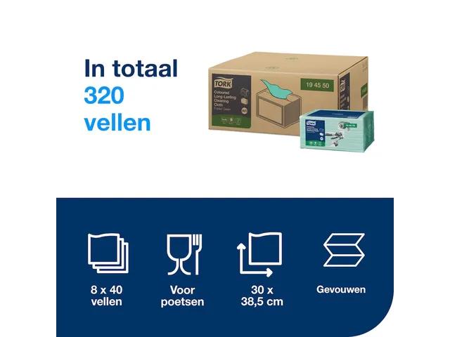 Reinigingsdoek Tork Long lasting W8 multifunctioneel groen 194550