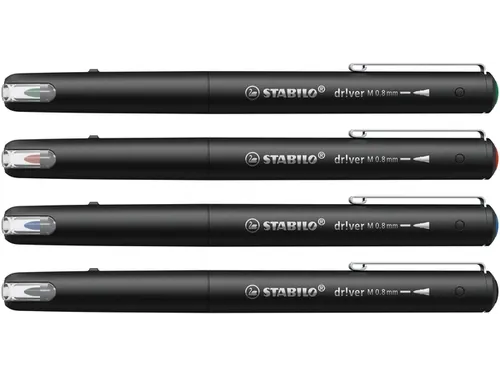 Fineliner STABILO dr!ver Etui met 4 kleuren Medium punt 0.8mm