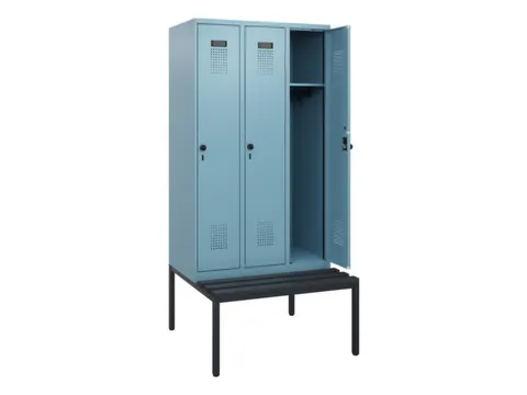 locker met bank,HxBxD 1950x900x815mm,3vak,vak B 300mm,draaigrendel