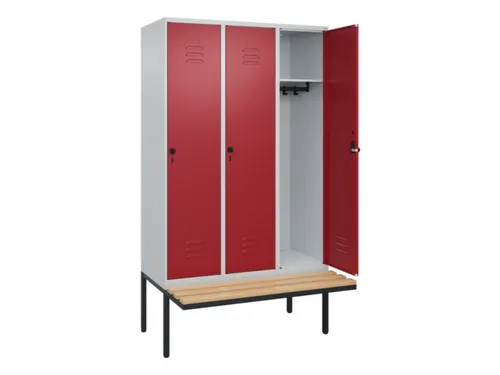 locker met bank,HxBxD 2120x1200x815mm,3vak,vak B 400mm,draaigrendel
