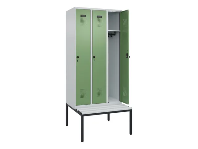 locker met bank,HxBxD 2120x900x815mm,3vak,vak B 300mm,draaigrendel