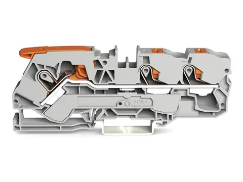 3-Draads Doorgangsklemmenblok Met Hendel En Drukknop 10Mm², Grijs