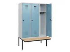 locker met bank,HxBxD 1950x1200x815mm,3vak,vak B 400mm,draaigrendel