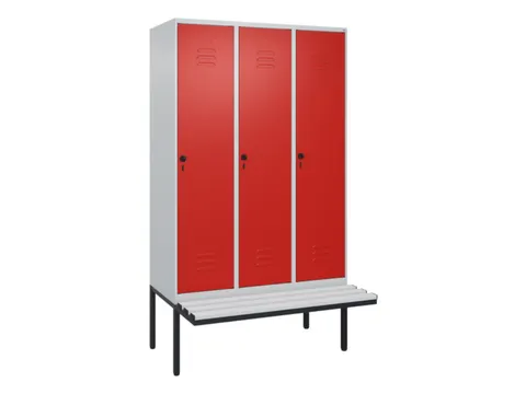 locker met bank,HxBxD 2120x1200x815mm,3vak,vak B 400mm,draaigrendel