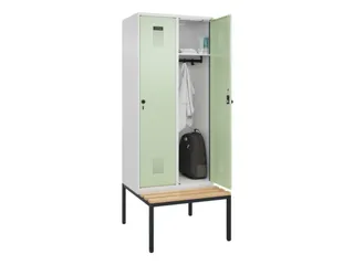 locker met bank,HxBxD 2120x800x815mm,2vak,vak B 400mm,draaigrendel - 1